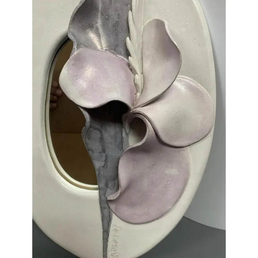 Art Pottery Mirror Calla Lily Kozon Studio Sculpted Art Signed 91, Vtg 13 X 8.5